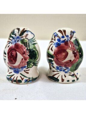 Hand-Painted Italian Ceramic Salt & Pepper Shakers With Floral Design Italy